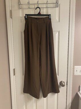 Brown High Waisted Wide Leg Trousers